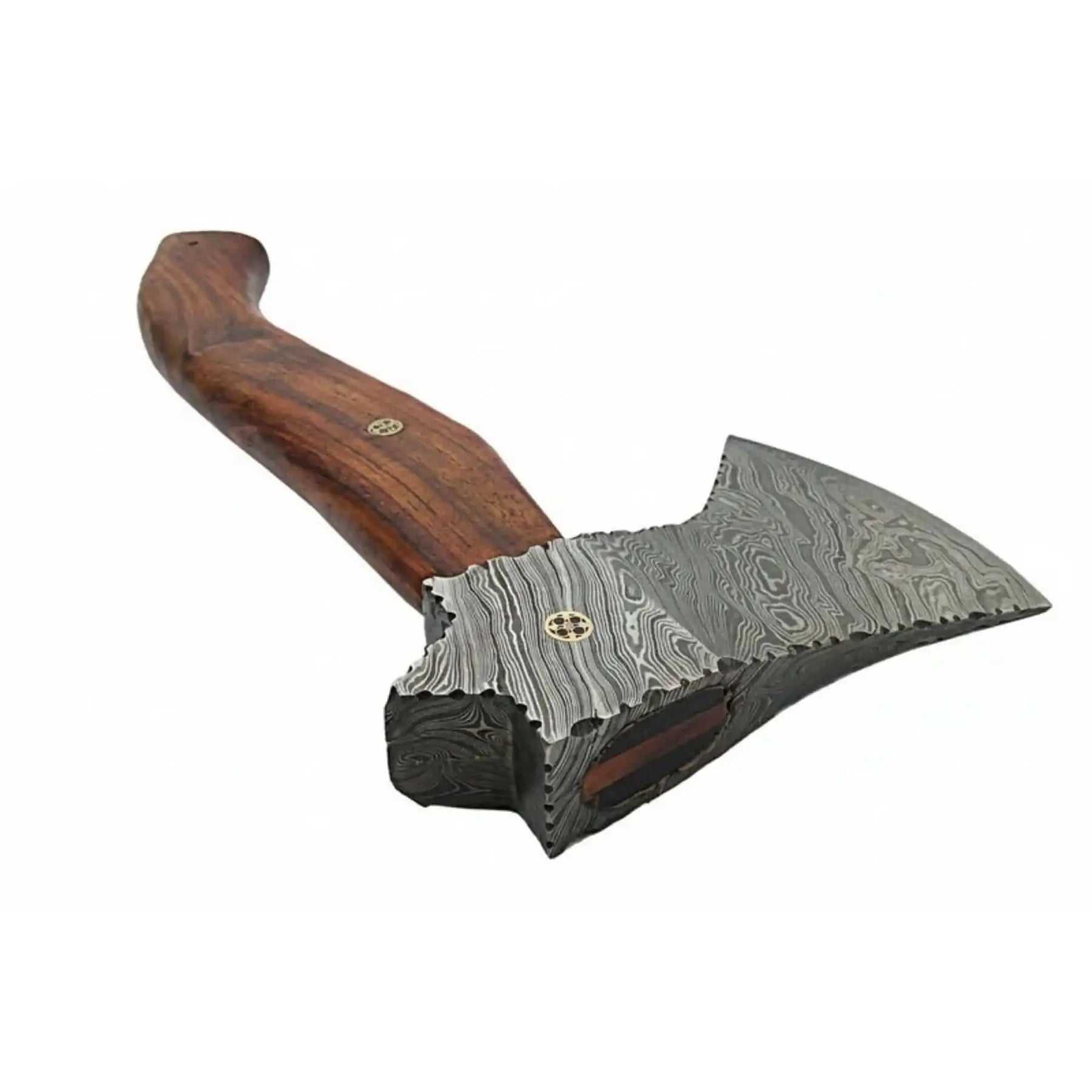 Handmade Damascus Camp Axe with Mosaic Pin and Rosewood Handle by JW SteelCrafts, Southern handmade gift detail photo 3