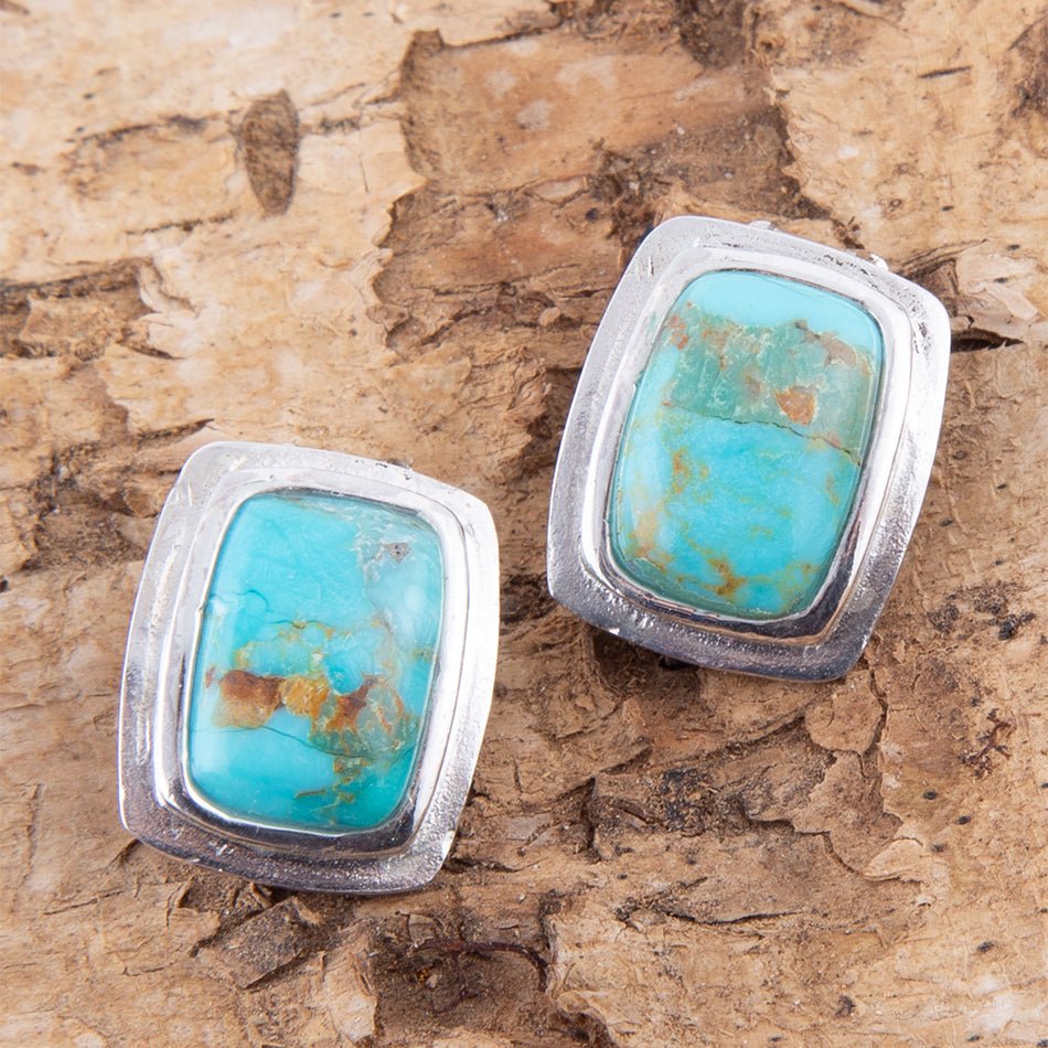 Fiji Isles Blue Turquoise Sterling Silver Clip Earrings detail view by Barse Jewelry