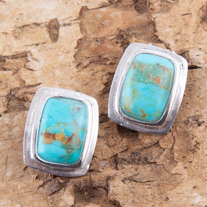 Fiji Isles Blue Turquoise Sterling Silver Clip Earrings detail view by Barse Jewelry