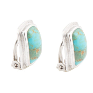 Fiji Isles Blue Turquoise Sterling Silver Clip Earrings detail view by Barse Jewelry
