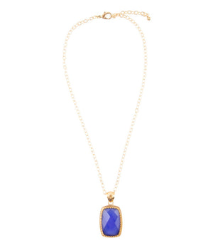 Filigreed Blue Agate Golden Pendant Necklaces detail view by Barse Jewelry
