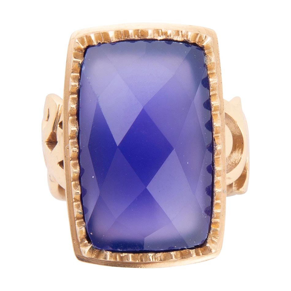 Filigreed Blue Agate Golden Statement Ring detail view by Barse Jewelry
