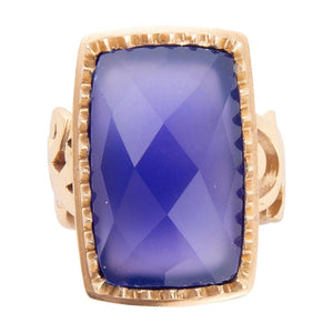 Filigreed Blue Agate Golden Statement Ring detail view by Barse Jewelry