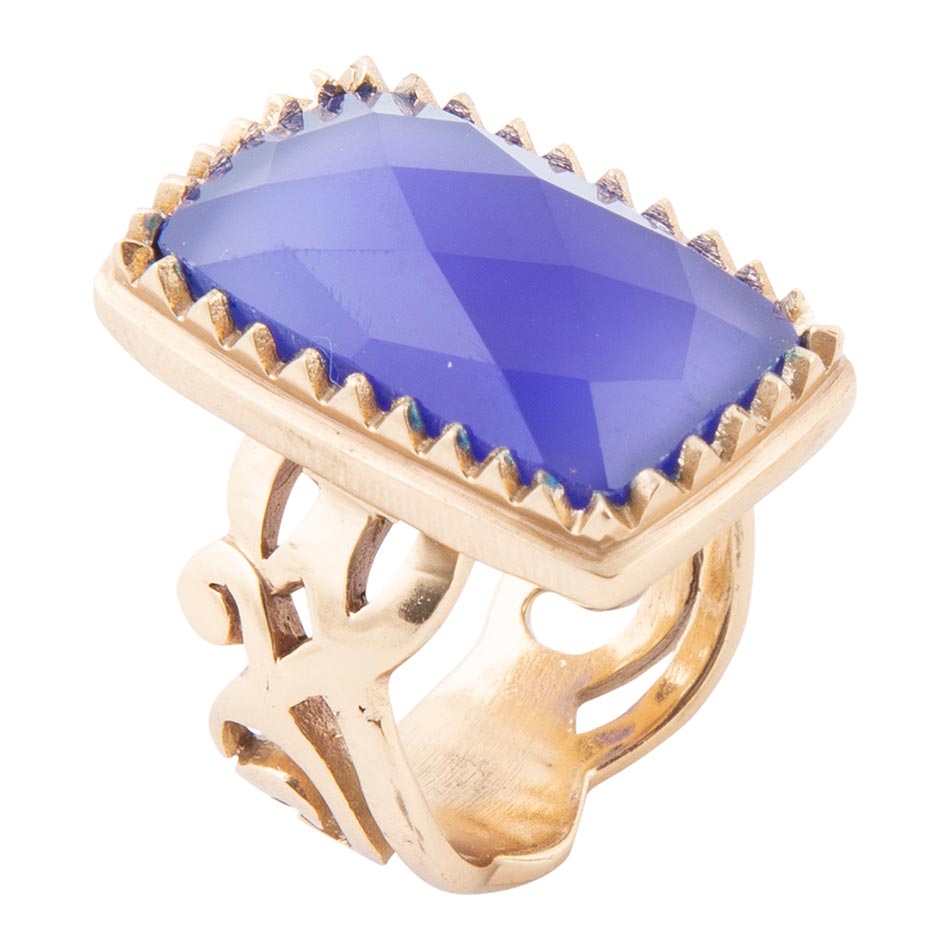 Filigreed Blue Agate Golden Statement Ring by Barse Jewelry