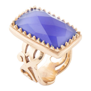 Filigreed Blue Agate Golden Statement Ring by Barse Jewelry