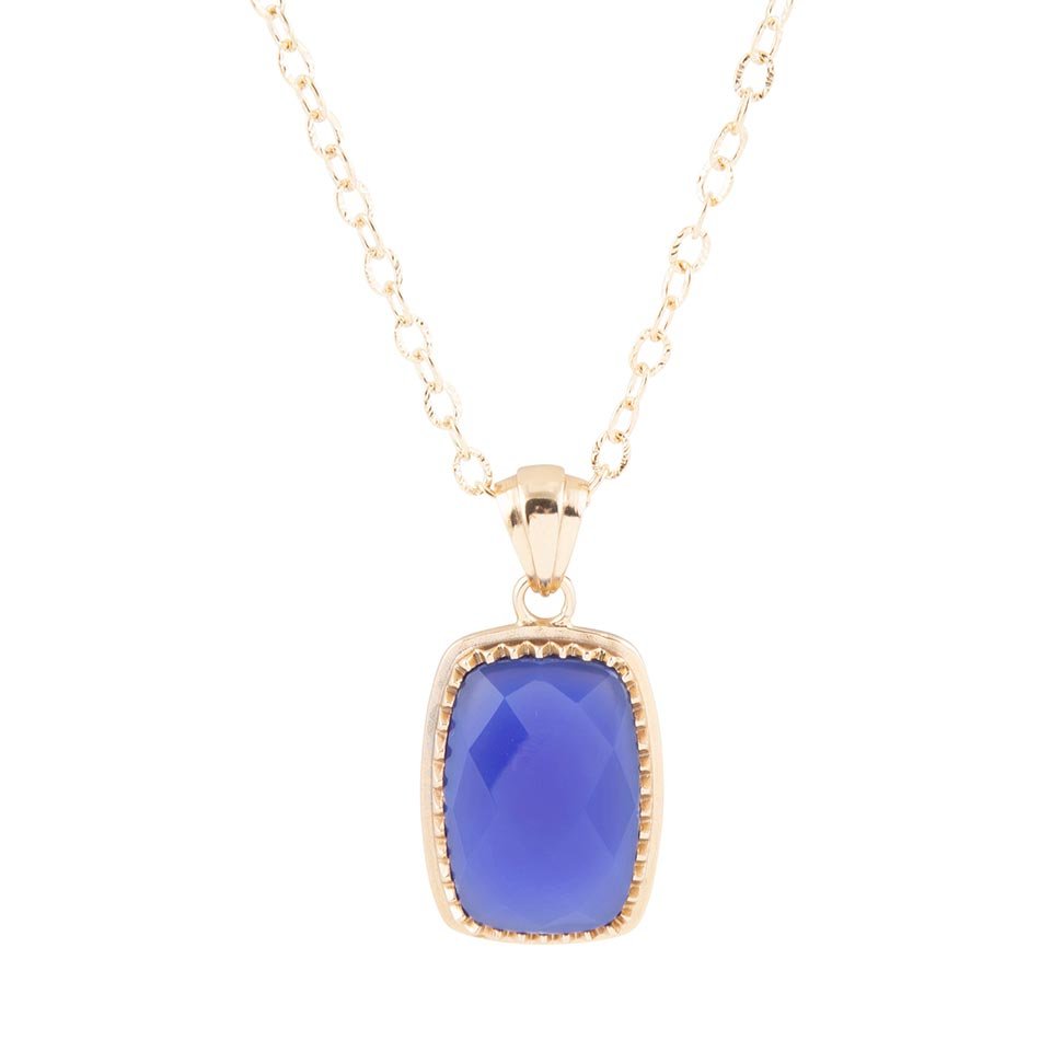 Filigreed Blue Agate Golden Pendant Necklaces by Barse Jewelry