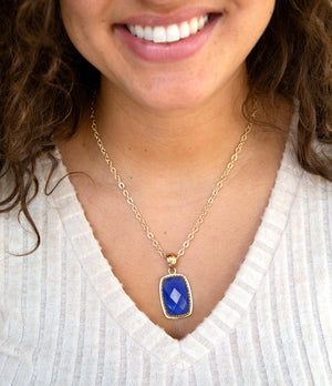 Filigreed Blue Agate Golden Pendant Necklaces detail view by Barse Jewelry