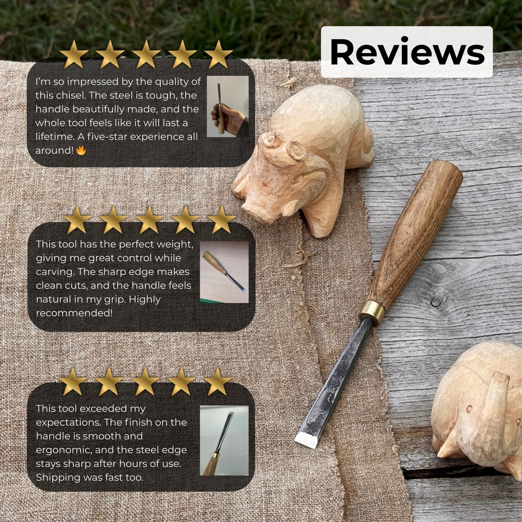 Fine Detail Carving Chisel – 10 mm (0.39 inches) Blade detail view by Sharky Forged Steel Tools