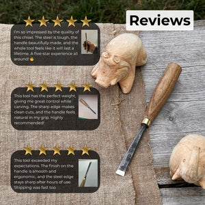 Fine Detail Carving Chisel – 10 mm (0.39 inches) Blade detail view by Sharky Forged Steel Tools