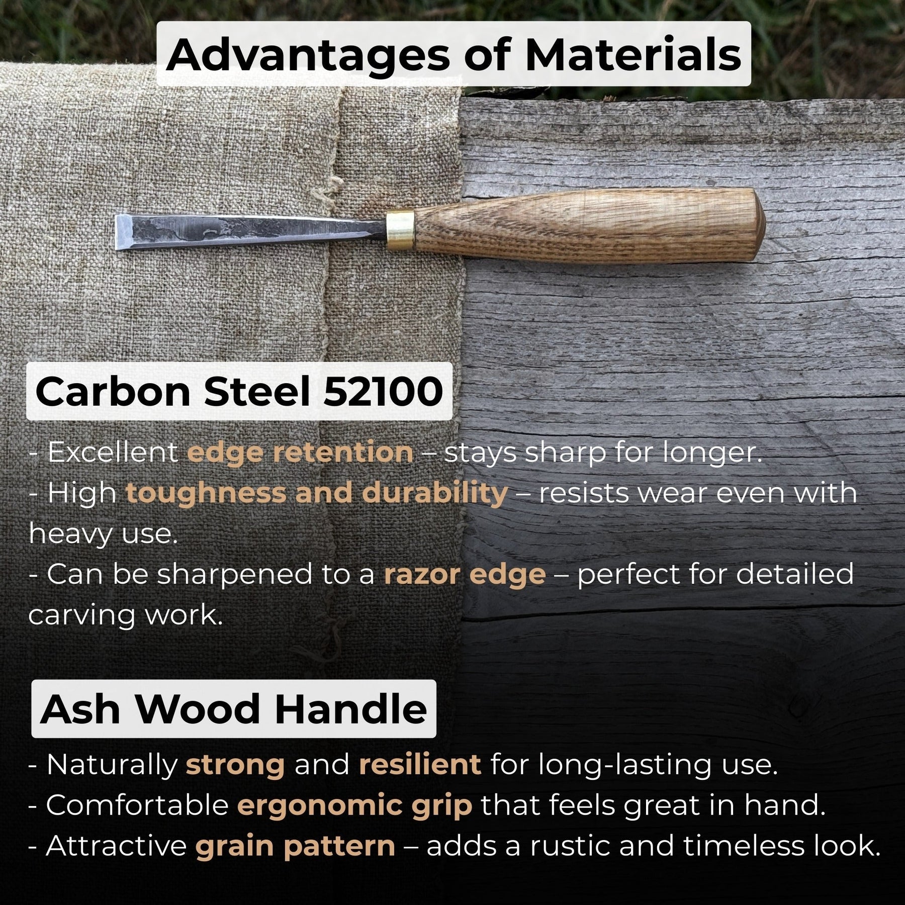 Fine Detail Carving Chisel – 10 mm (0.39 inches) Blade detail view by Sharky Forged Steel Tools