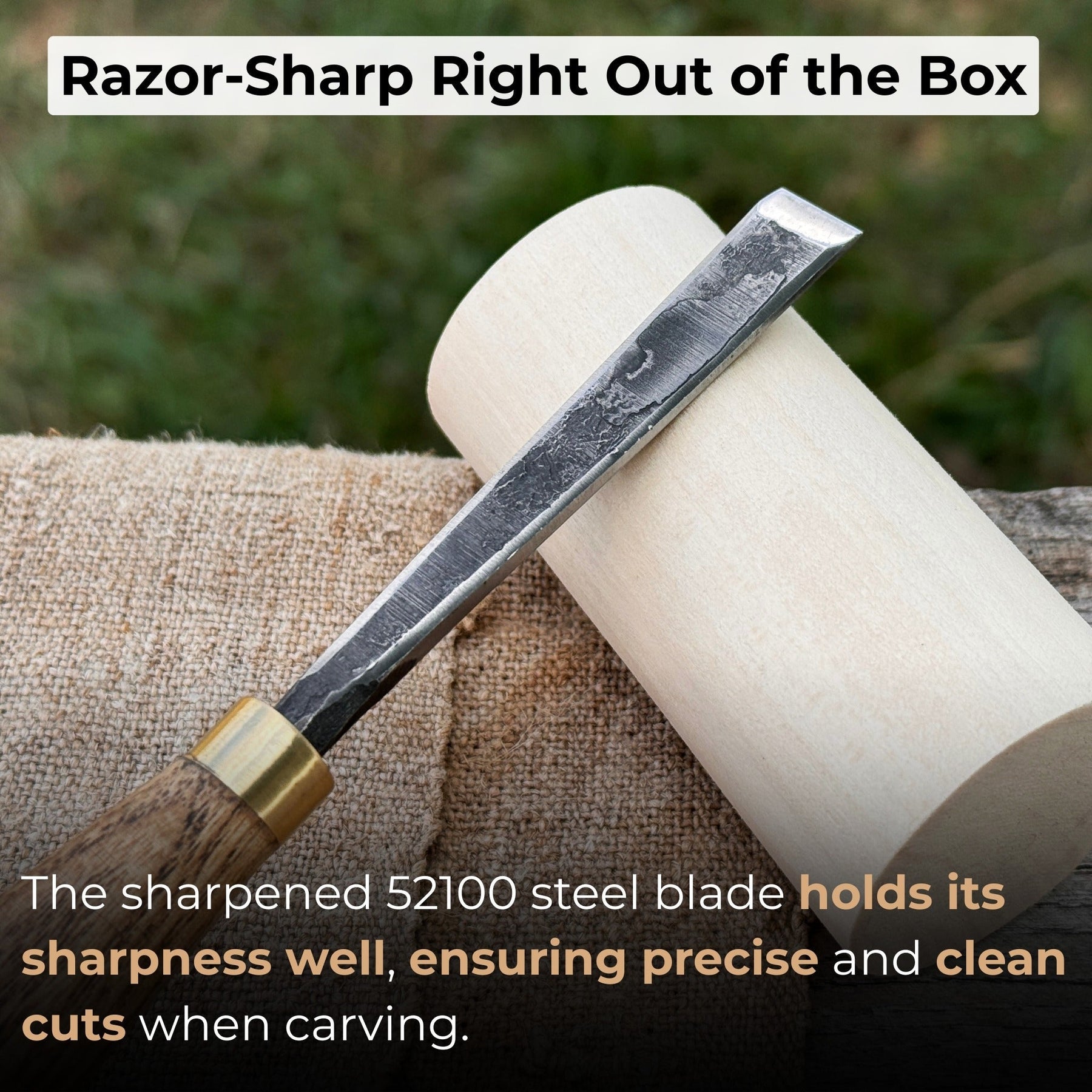 Fine Detail Carving Chisel – 10 mm (0.39 inches) Blade detail view by Sharky Forged Steel Tools