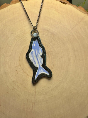 Fish Skeleton and Moonstone Necklace by Copper Ashes
