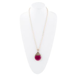 Flamenco Pink Magenta Agate Golden Pendant Necklace detail view by Barse Jewelry