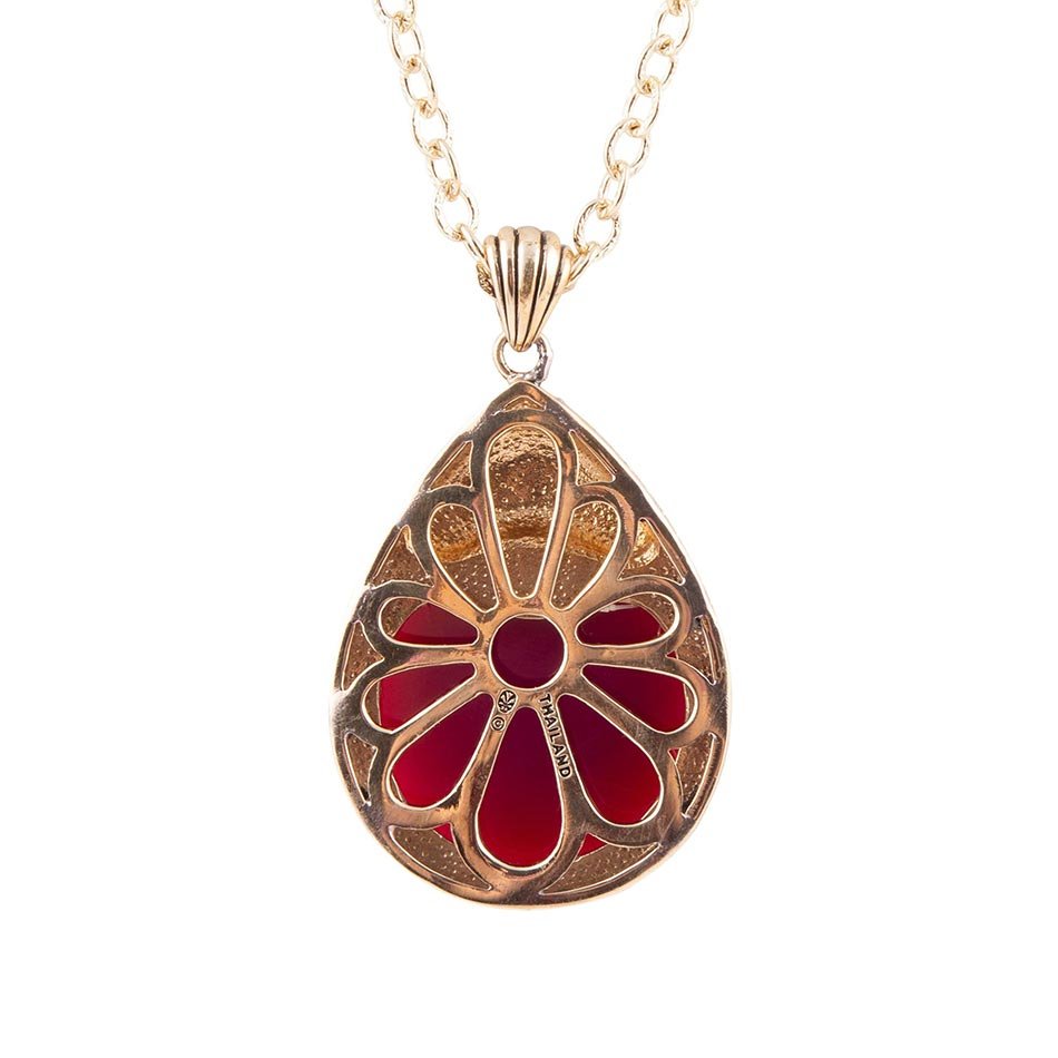 Flamenco Pink Magenta Agate Golden Pendant Necklace detail view by Barse Jewelry