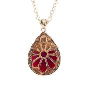 Flamenco Pink Magenta Agate Golden Pendant Necklace detail view by Barse Jewelry