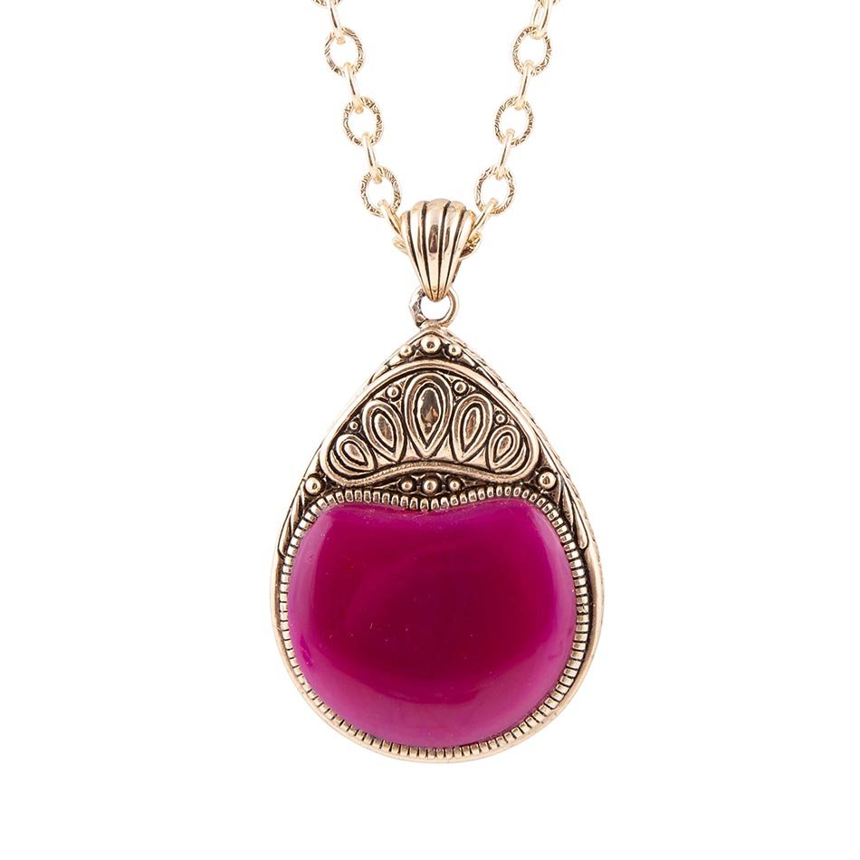 Flamenco Pink Magenta Agate Golden Pendant Necklace by Barse Jewelry