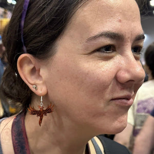 Flaming Phoenix Wooden Dangle Earrings | Mythical Fire Bird Jewelry