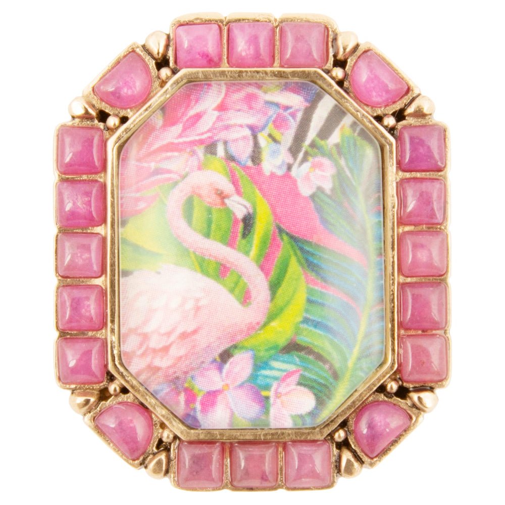 Flamingo Pink Agate Golden Statement Ring detail view by Barse Jewelry