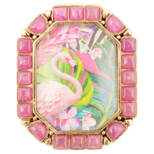 Flamingo Pink Agate Golden Statement Ring detail view by Barse Jewelry