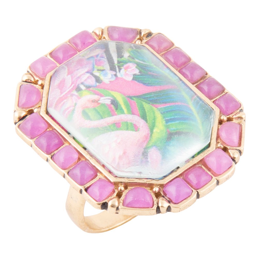 Flamingo Pink Agate Golden Statement Ring by Barse Jewelry