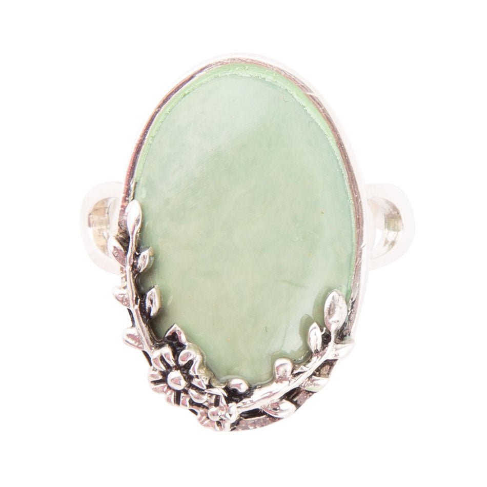 Floral Green Turquoise and Sterling Silver Ring detail view by Barse Jewelry