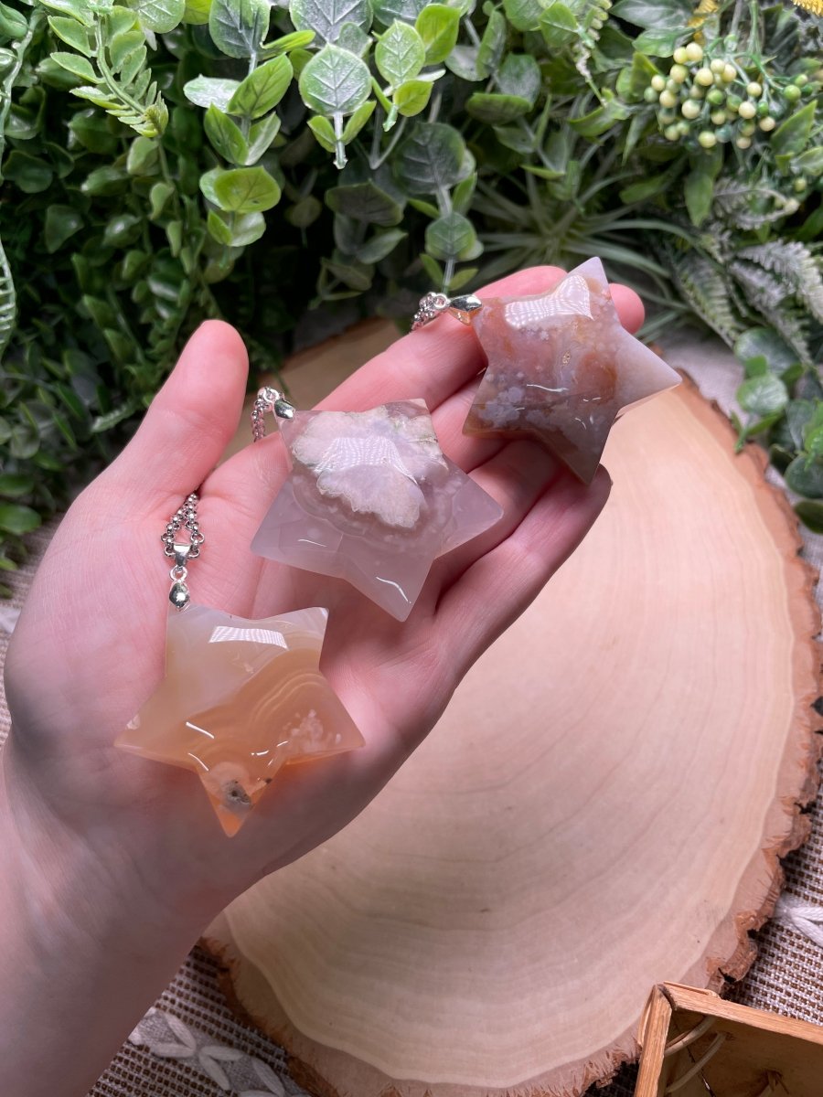 Flower Agate Chunky Star Necklace detail view by Copper Ashes