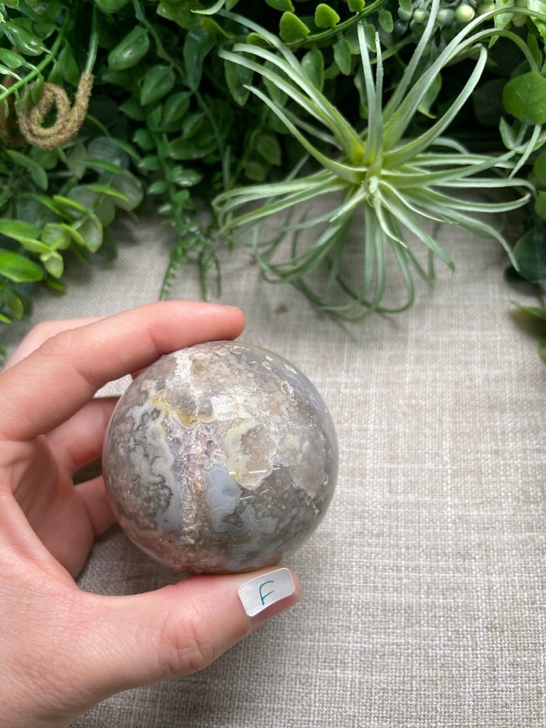 Flower Agate Mix Sphere detail view by Copper Ashes