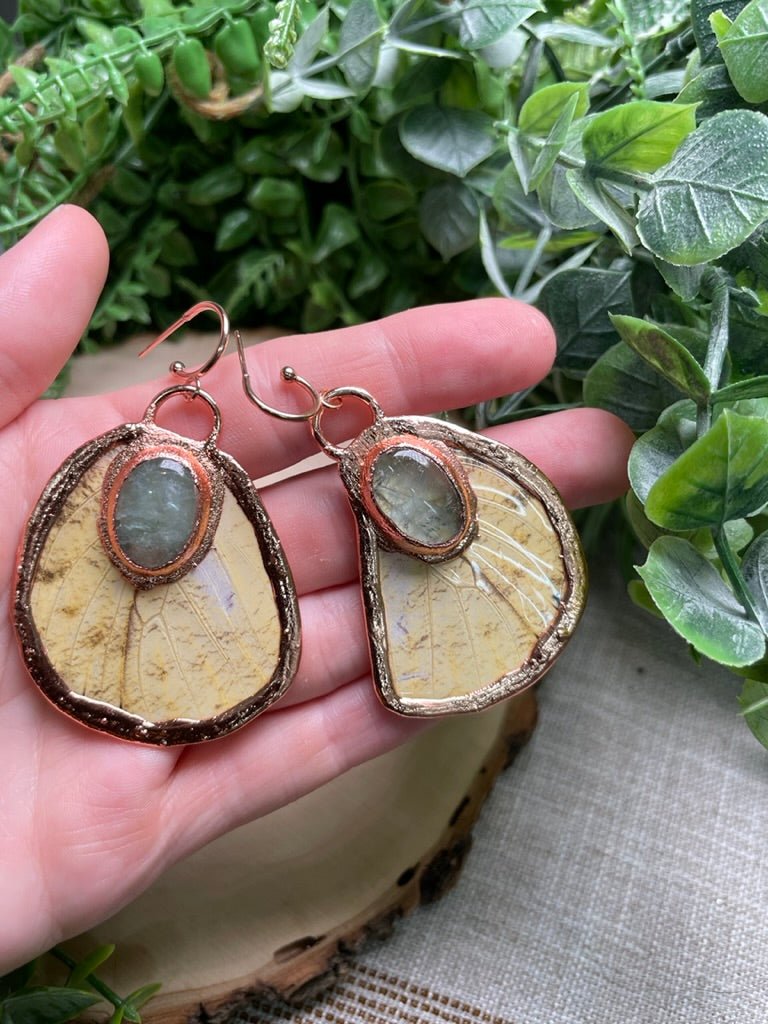 Fluorite Butterfly Wing Earrings detail view by Copper Ashes