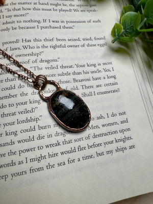 Fluorite Root Necklace detail view by Copper Ashes