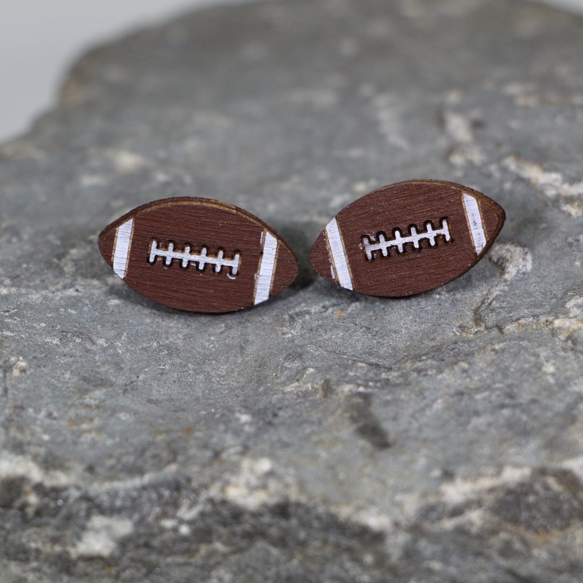 Football Wooden Dangle Earrings | Sports Jewelry detail view by Cate's Concepts, LLC
