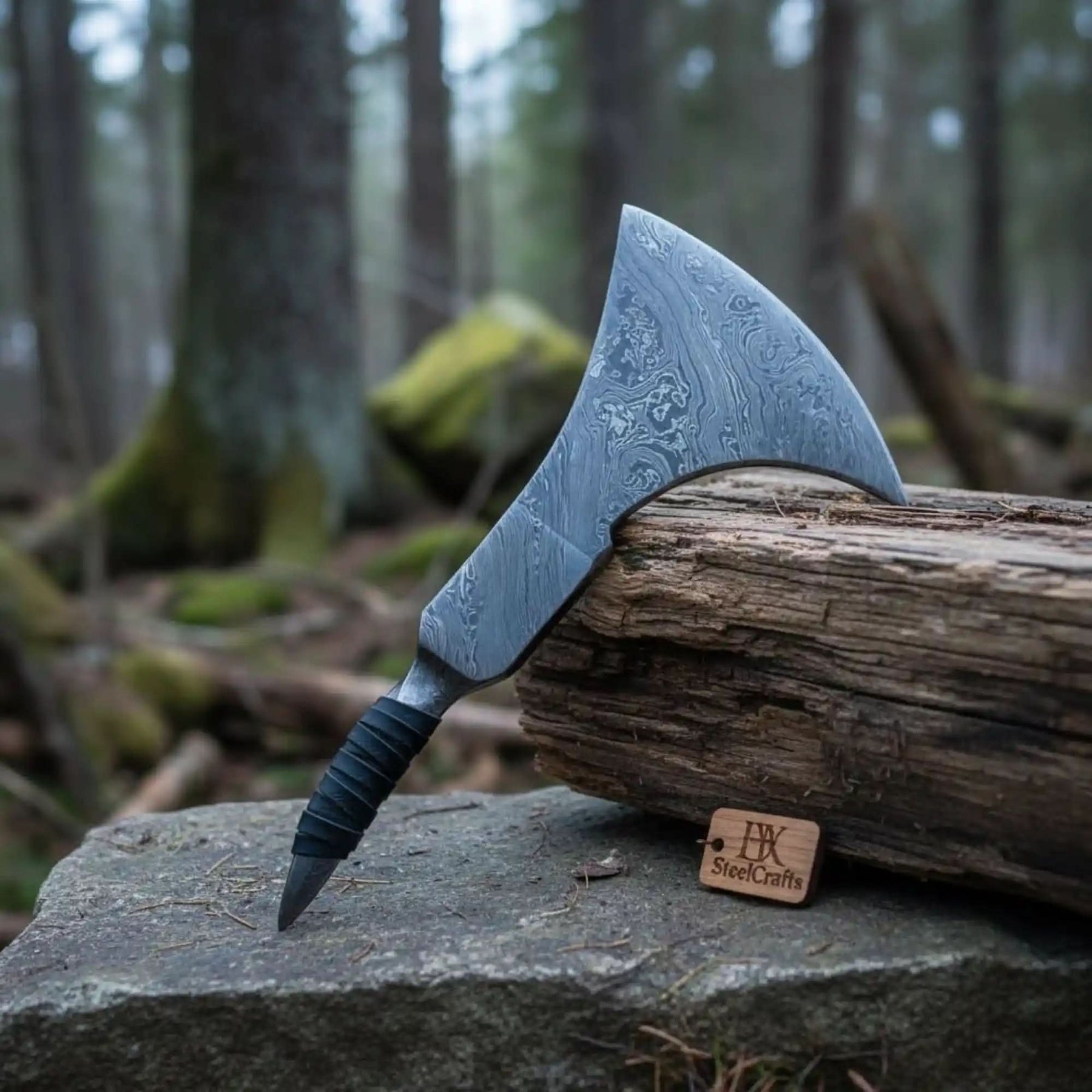 Custom Handmade Damascus Steel Tomhawk Viking Axe Head 10" long by JW SteelCrafts, Southern lifestyle apparel main product photo