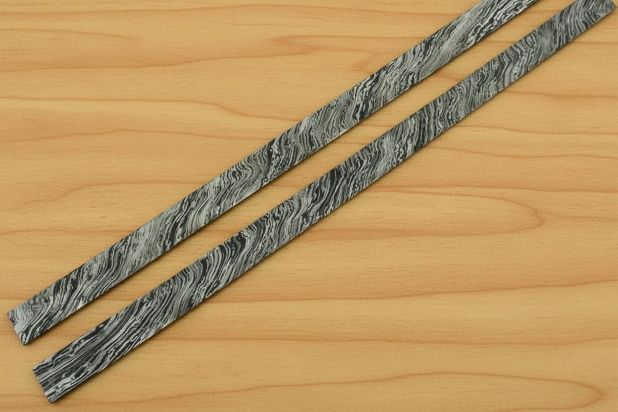 20 Inch Damascus Steel Billet Bar Pair 1.5 Inch Wide Pattern Welded Stock for Knife Blades and Tool Making by JW SteelCrafts, Damascus knife main product photo