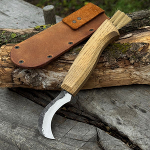 Forged Mushroom Knife with Brush, 6.5 cm (2.56 inches) by Sharky Forged Steel Tools