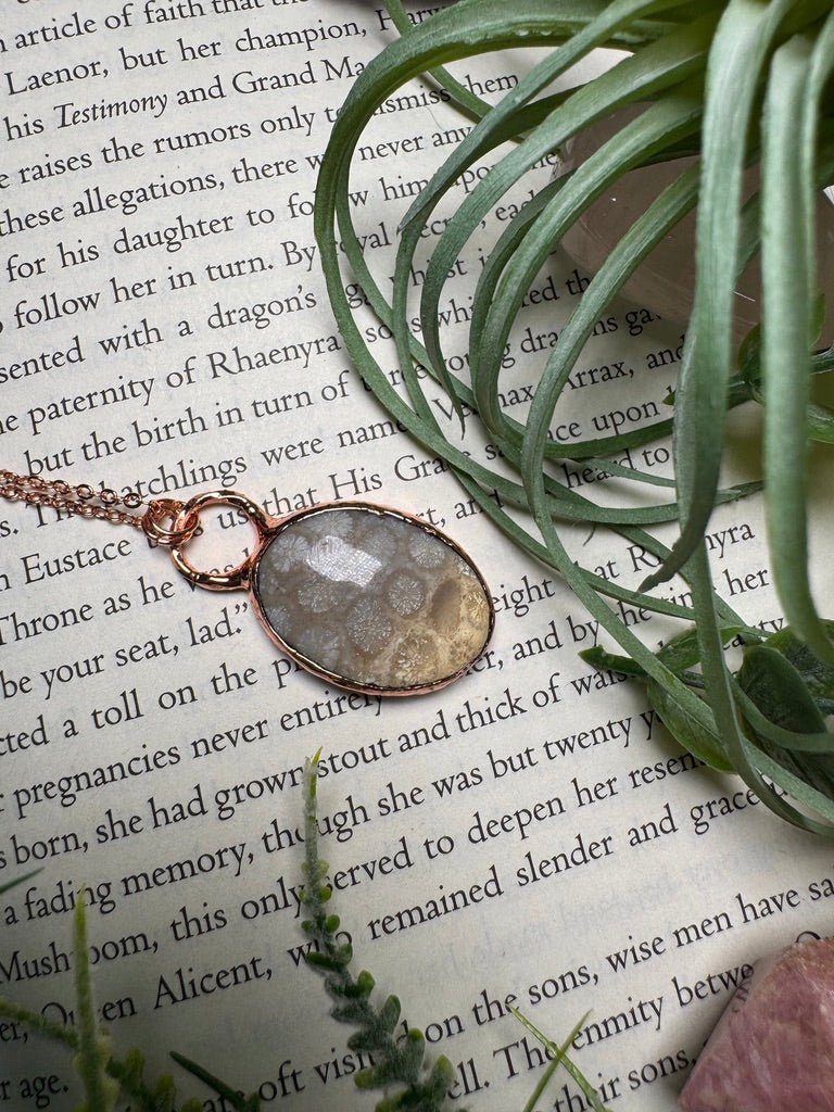 Fossilized Coral Necklace detail view by Copper Ashes
