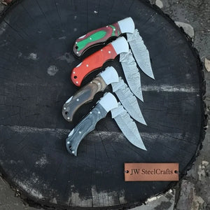 Handmade Damascus Steel Folding Knife – 4 Premium Handle Variations by JW SteelCrafts, Damascus knife detail photo 3
