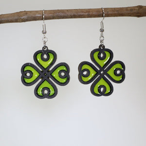 Four Leaf Clover Wood Resin Earrings | Irish Lucky Charm Jewelry