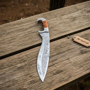 Frontier Bowie Knife Hand Engraved D2 Steel Blade Trailing Point Custom Handmade by JW SteelCrafts by JW SteelCrafts, Damascus knife detail photo 3