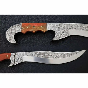 Frontier Bowie Knife Hand Engraved D2 Steel Blade Trailing Point Custom Handmade by JW SteelCrafts by JW SteelCrafts, Damascus knife detail photo 5