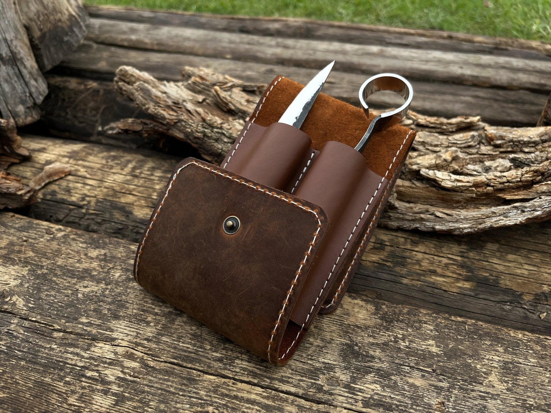 FST 2 Pocket Leather Tool Case detail view by Sharky Forged Steel Tools