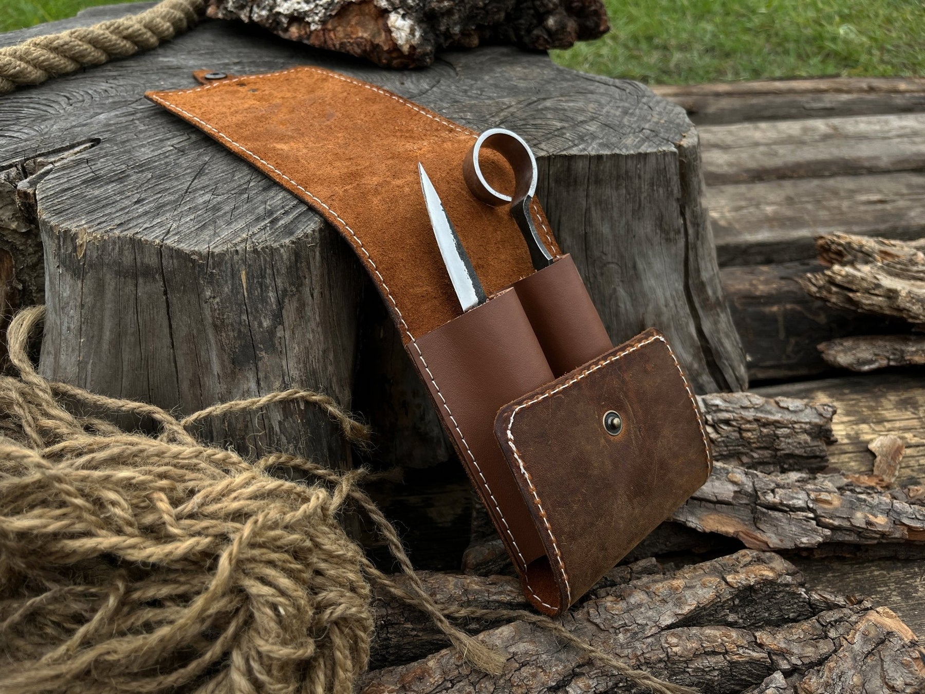 FST 2 Pocket Leather Tool Case detail view by Sharky Forged Steel Tools