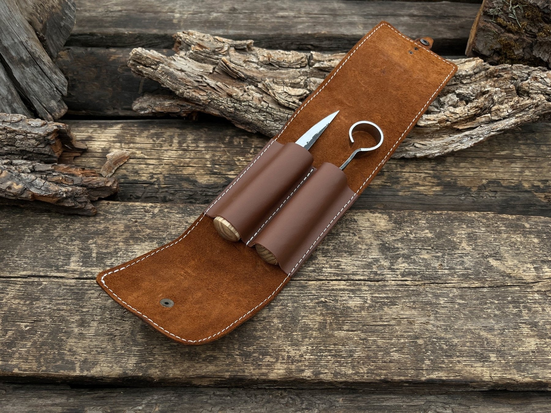 FST 2 Pocket Leather Tool Case detail view by Sharky Forged Steel Tools