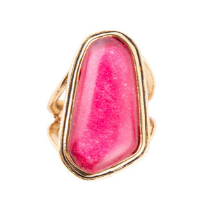 Pink Fuchsia Agate and Golden Abstract Ring detail view by Barse Jewelry