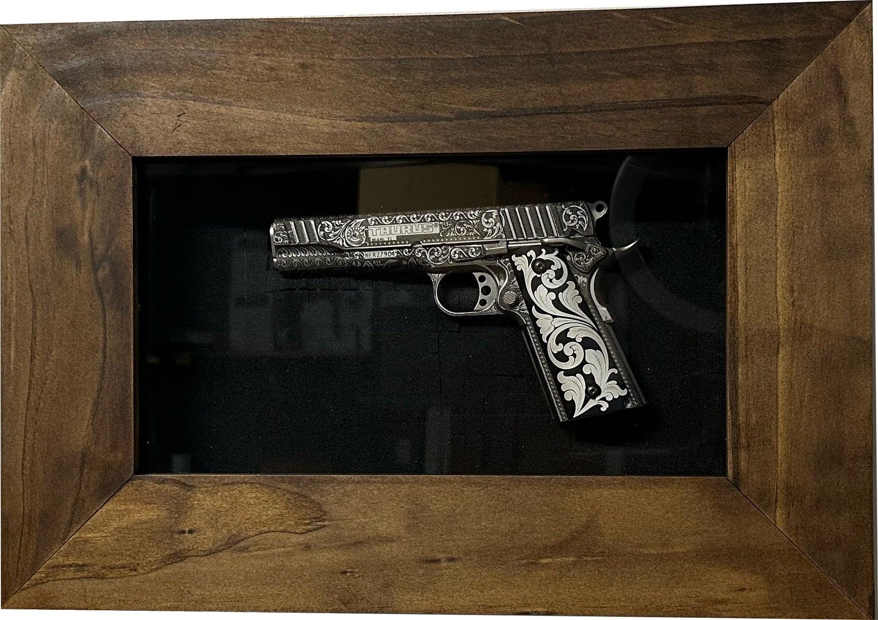 Wall Mounted Pistol Display Case - Handcrafted Gun Cabinet with Magnetic Lock for Secure Storage - Quick Access Gun Display Case with Mount & Customiz by Bellewood Designs