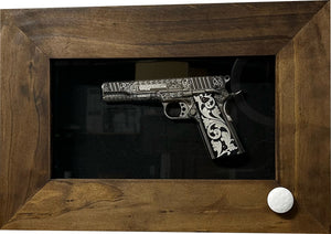 Wall Mounted Pistol Display Case - Handcrafted Gun Cabinet with Magnetic Lock for Secure Storage - Quick Access Gun Display Case with Mount & Customiz by Bellewood Designs