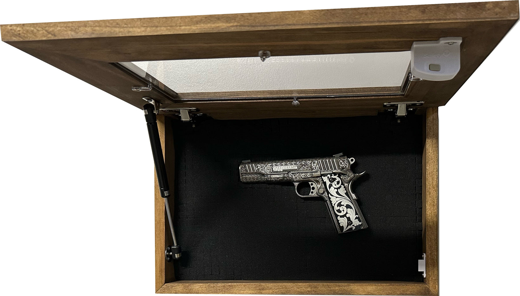 Wall Mounted Pistol Display Case - Handcrafted Gun Cabinet with Magnetic Lock for Secure Storage - Quick Access Gun Display Case with Mount & Customiz by Bellewood Designs