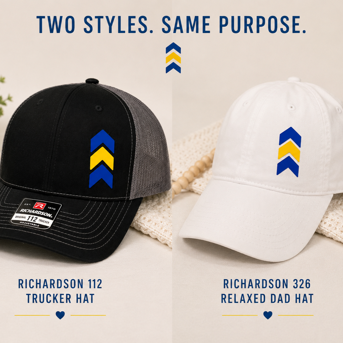 Down Syndrome Awareness Hat, Blue and Yellow Chevron Patch Hat by Poor Hog Customs, Southern lifestyle apparel detail photo 4