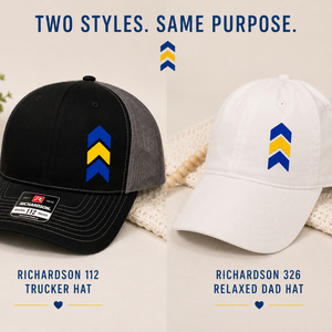 Down Syndrome Awareness Hat, Blue and Yellow Chevron Patch Hat by Poor Hog Customs, Southern lifestyle apparel detail photo 4