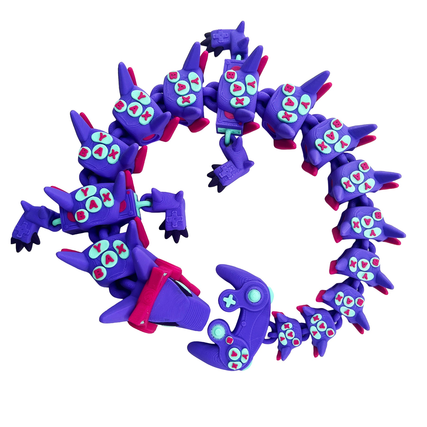 Top view of articulated Girl Gamer Dragon curled in a circle