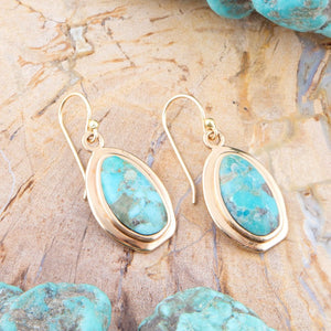 Genuine Blue Turquoise Golden Drop Earrings detail view by Barse Jewelry