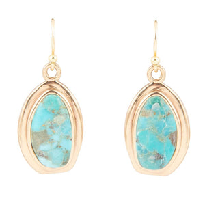 Genuine Blue Turquoise Golden Drop Earrings by Barse Jewelry